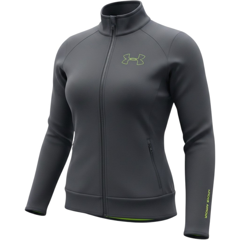 Under Armour Full Zip Jacket Womens XS Grey Good Neon Yellow‎ Fleece Lined Mock